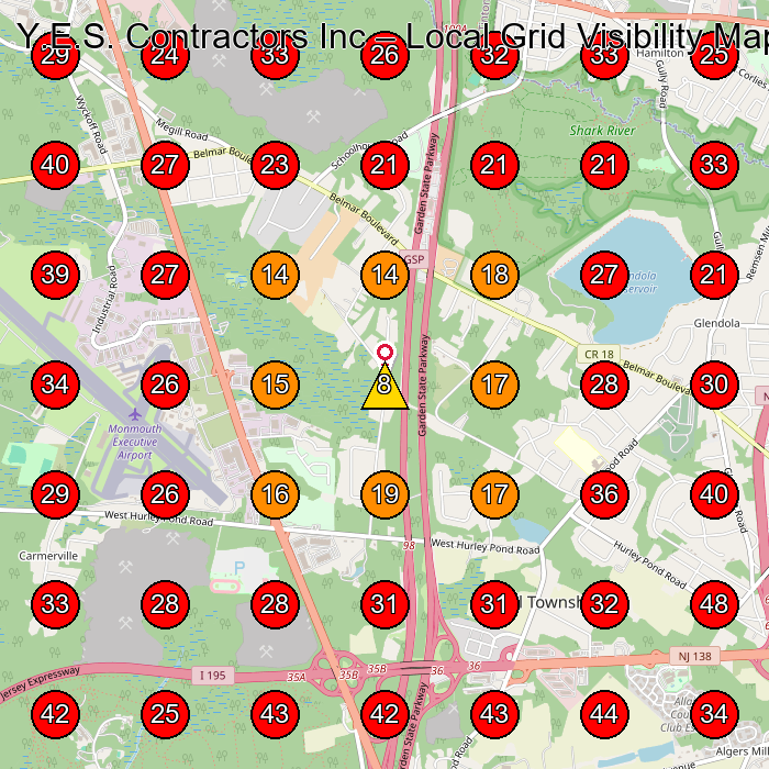 Y.E.S. Contractors Inc GeoGrid visibility map for Swimming Pool Contractor in Shrewsbury
